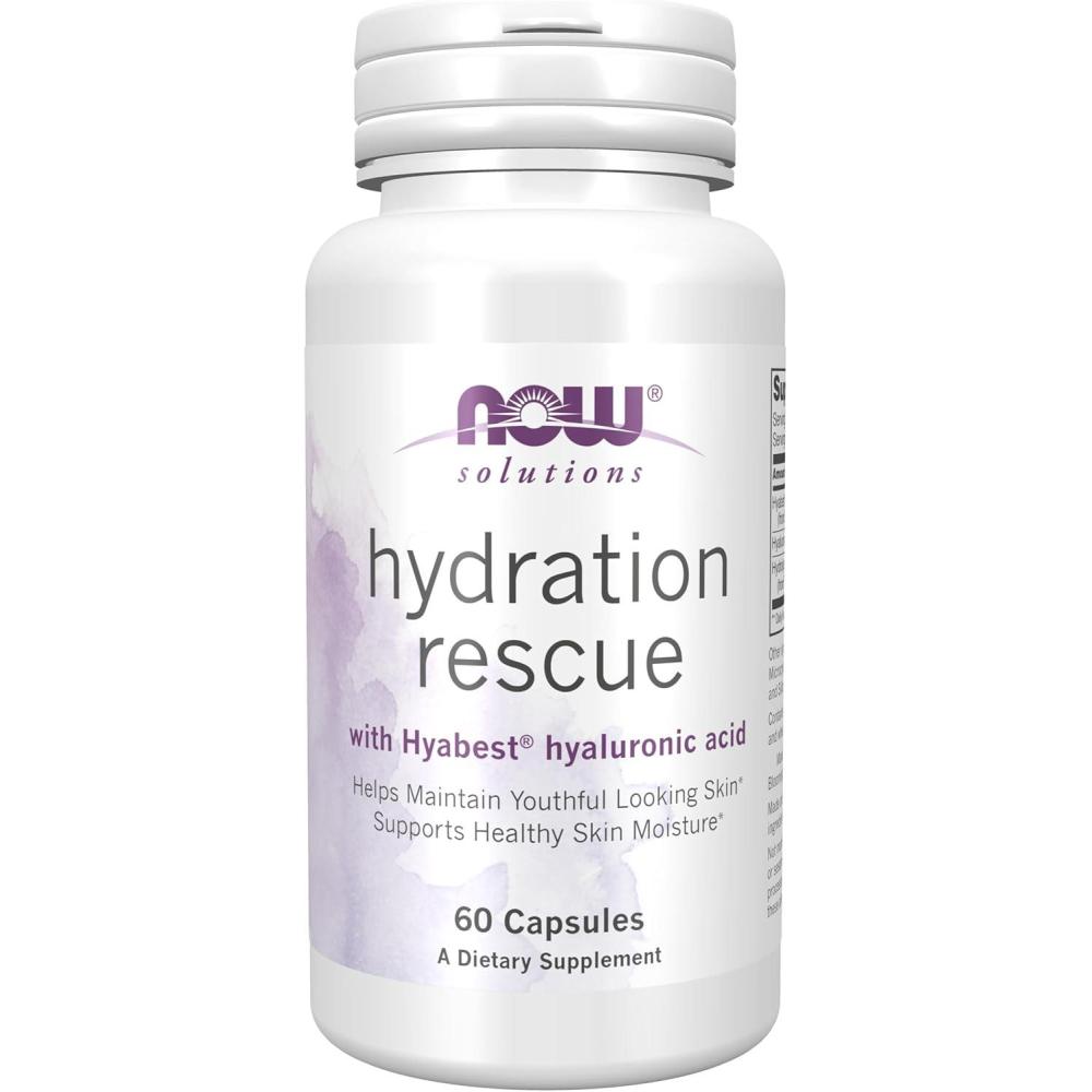 imageNOW Foods Solutions Hydration Rescue with Hyabest hyaluronic acid Helps Maintain Youthful Looking Skin Supports Healthy Skin Moisture 60 Veg Capsules