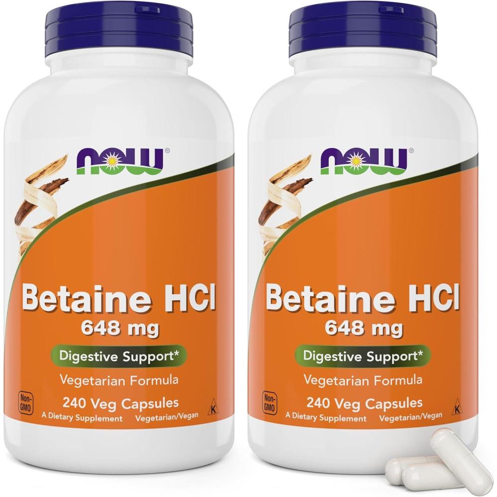 imageNOW Foods Supplements Betaine HCl 648 mg Vegetarian Formula Digestive Support 120 Veg Capsules240 Count Pack of 2