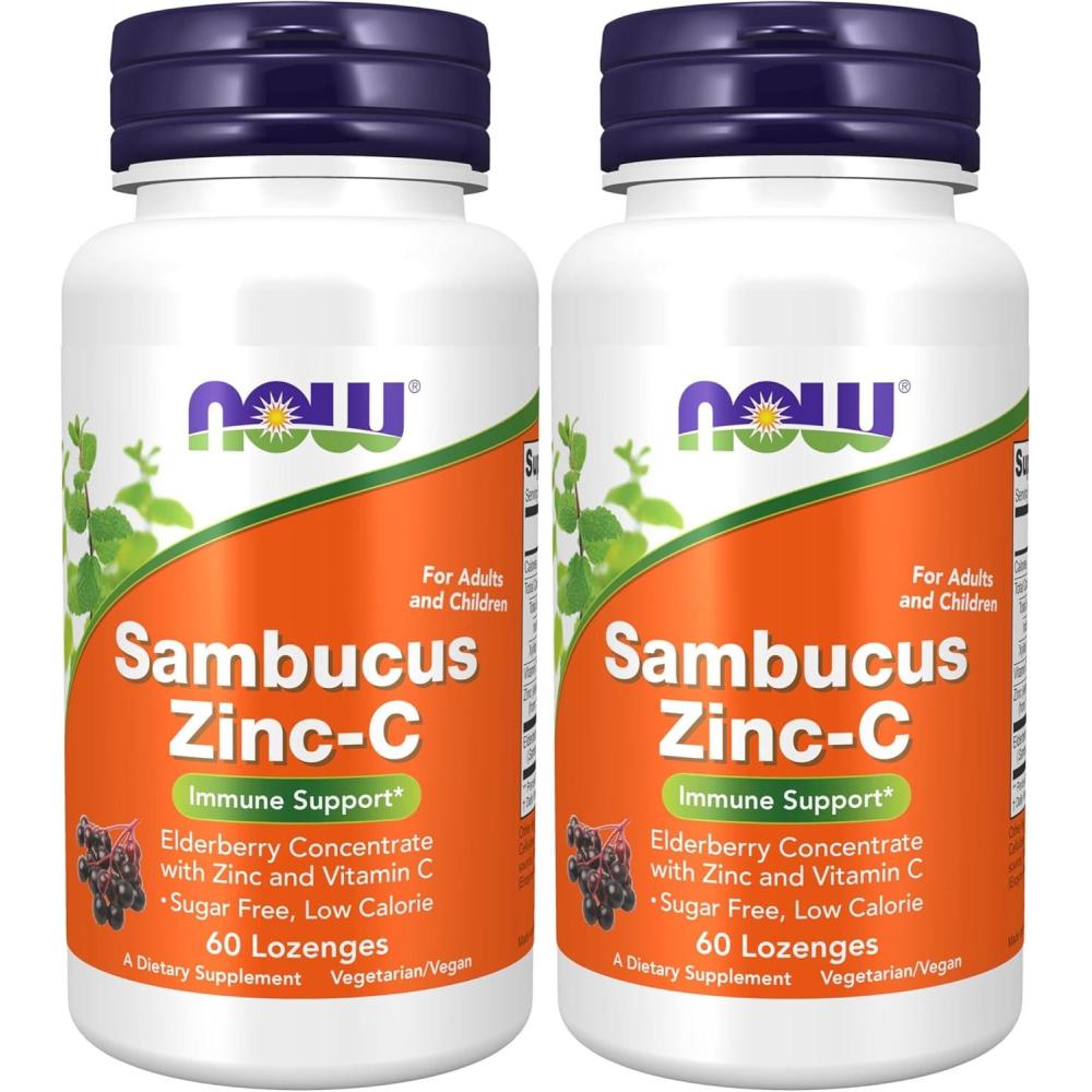 imageNOW Foods Supplements Sambucus ZincC with Elderberry Concentrate and Vitamin C 60 Lozenges60 Count Pack of 2