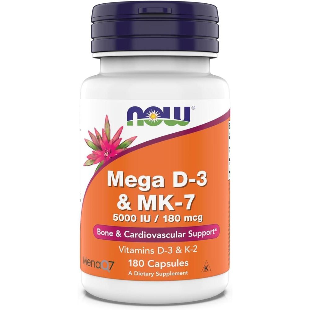 imageNow Supplements Mega D3 amp MK7 5000 IU  180 mcg Bone amp Cardiovascular Support Vitamins K3 amp K2 180 Capsules1