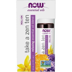 NOW Essential Oils, Take A Zen Ten Roll On, Non-GMO Project Verified, Relaxing Blend, Steam Distilled, Topical Aromatherapy, 10-mL(Citrus)