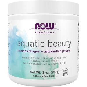NOW Foods Solutions, Aquatic Beauty Plus Marine Collagen From Wild-Caught Fish and Astaxanthin Powder, 3-Ounce