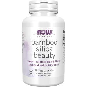 NOW Foods Solutions, Bamboo Silica Beauty, Support for Hair, Skin & Nails, Standardized to 70% Silica, 90 Veg Capsules(90 Count (Pack of 1))