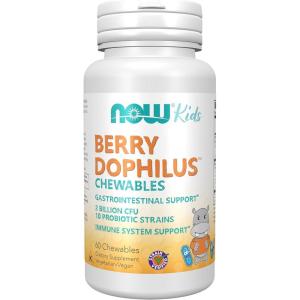 NOW Foods Supplements, BerryDophilus™ with 2 Billion, 10 Probiotic Strains, Xylitol Sweetened, Strain Verified, 60 Chewables, packaging may vary(60 Count (Pack of 1))