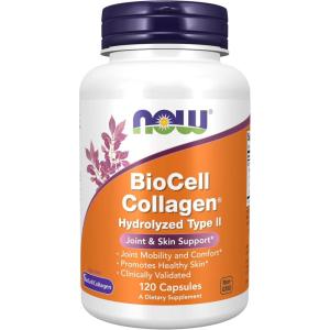 NOW Foods Supplements, BioCell Collagen® Hydrolyzed Type II, Clinically Validated, 120 Veg Capsules(120 Count (Pack of 1))