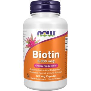 NOW Foods Supplements, Biotin 5,000 mcg, Amino Acid Metabolism*, Energy Production*, 60 Veg Capsules(120 Count (Pack of 1))