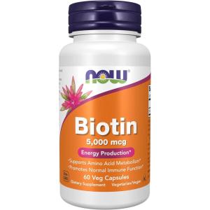 NOW Foods Supplements, Biotin 5,000 mcg, Amino Acid Metabolism*, Energy Production*, 60 Veg Capsules(60 Count (Pack of 1))