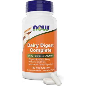 NOW Foods Supplements, Dairy Digest Complete, Digests Lactose, Dairy Proteins and Fats*, Dairy Tolerance Enzymes*, 90 Veg Capsules(180 Count (Pack of 1))
