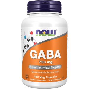NOW Foods Supplements, GABA (Gamma-Aminobutyric Acid) 750mg, Neurotransmitter Support*, 100 Veg Capsules(100 Count (Pack of 1))