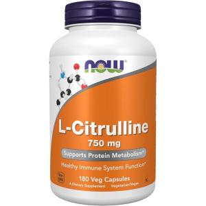 NOW Foods Supplements, L-Citrulline 750 mg, Supports Protein Metabolism*, Amino Acid, 180 Veg Capsules(180 Count (Pack of 1))