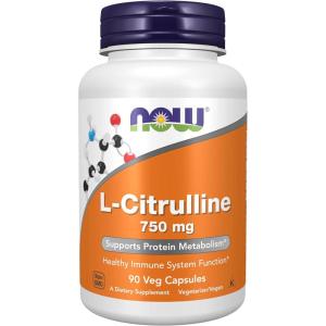 NOW Foods Supplements, L-Citrulline 750 mg, Supports Protein Metabolism*, Amino Acid, 180 Veg Capsules(90 Count (Pack of 1))