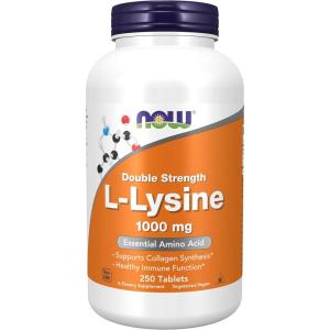 NOW Foods Supplements, L-Lysine (L-Lysine Hydrochloride) 1,000 mg, Double Strength, Amino Acid, 250 Tablets(250 Count (Pack of 1))