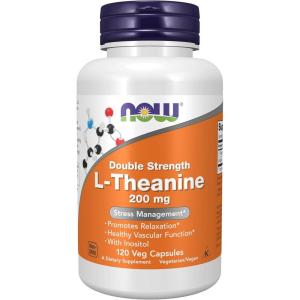 NOW Foods Supplements, L-Theanine 200 mg with Inositol, Stress Management*, 120 Veg Capsules(120 Count (Pack of 1))