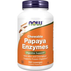 NOW Foods Supplements, Papaya Enzyme with Mint and Chlorophyll, Digestive Support*, 360 Chewable Lozenges(360 Count (Pack of 1))