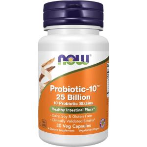 NOW Foods Supplements, Probiotic-10™, 25 Billion, with 10 Probiotic Strains, Dairy, Soy and Gluten Free, Strain Verified, 100 Veg Capsules(30 Count (Pack of 1))