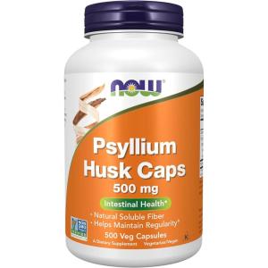 NOW Foods Supplements, Psyllium Husk Caps 500 mg, Non-GMO Project Verified, Natural Soluble Fiber, Intestinal Health*, 200 Veg Capsules(500 Count (Pack of 1))