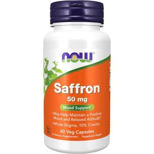 NOW Foods Supplements, Saffron Whole Herb 50 mg with 10% Crocins, 60 Veg Capsules with Microcrystalline cellulose, hypromellose (cellulose capsule), stearic acid (vegetable source) and silicon dioxide
