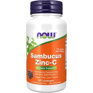NOW Foods Supplements, Sambucus Zinc-C with Elderberry Concentrate and Vitamin C, 60 Lozenges(60 Count (Pack of 1))