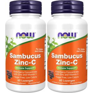 NOW Foods Supplements, Sambucus Zinc-C with Elderberry Concentrate and Vitamin C, 60 Lozenges(60 Count (Pack of 2))