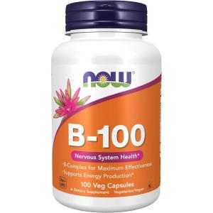NOW Foods Supplements, Vitamin B-100, Energy Production*, Nervous System Health*, 100 Veg Capsules(100 Count (Pack of 1))