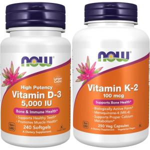 NOW Foods Supplements, Vitamin D-3 5,000 IU, High Potency, Structural Support*, 240 Softgels(Vitamin D3 & K-2)