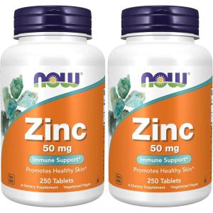 NOW Foods Supplements, Zinc (Zinc Gluconate) 50 mg, Supports Enzyme Functions*, Immune Support*, 100 Tablets(250 Count (Pack of 2))