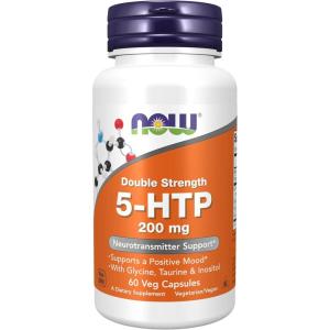 NOW Supplements, 5-HTP (5-hydroxytryptophan) 200 mg, Double Strength, Neurotransmitter Support*, 120 Veg Capsules(60 Count (Pack of 1))
