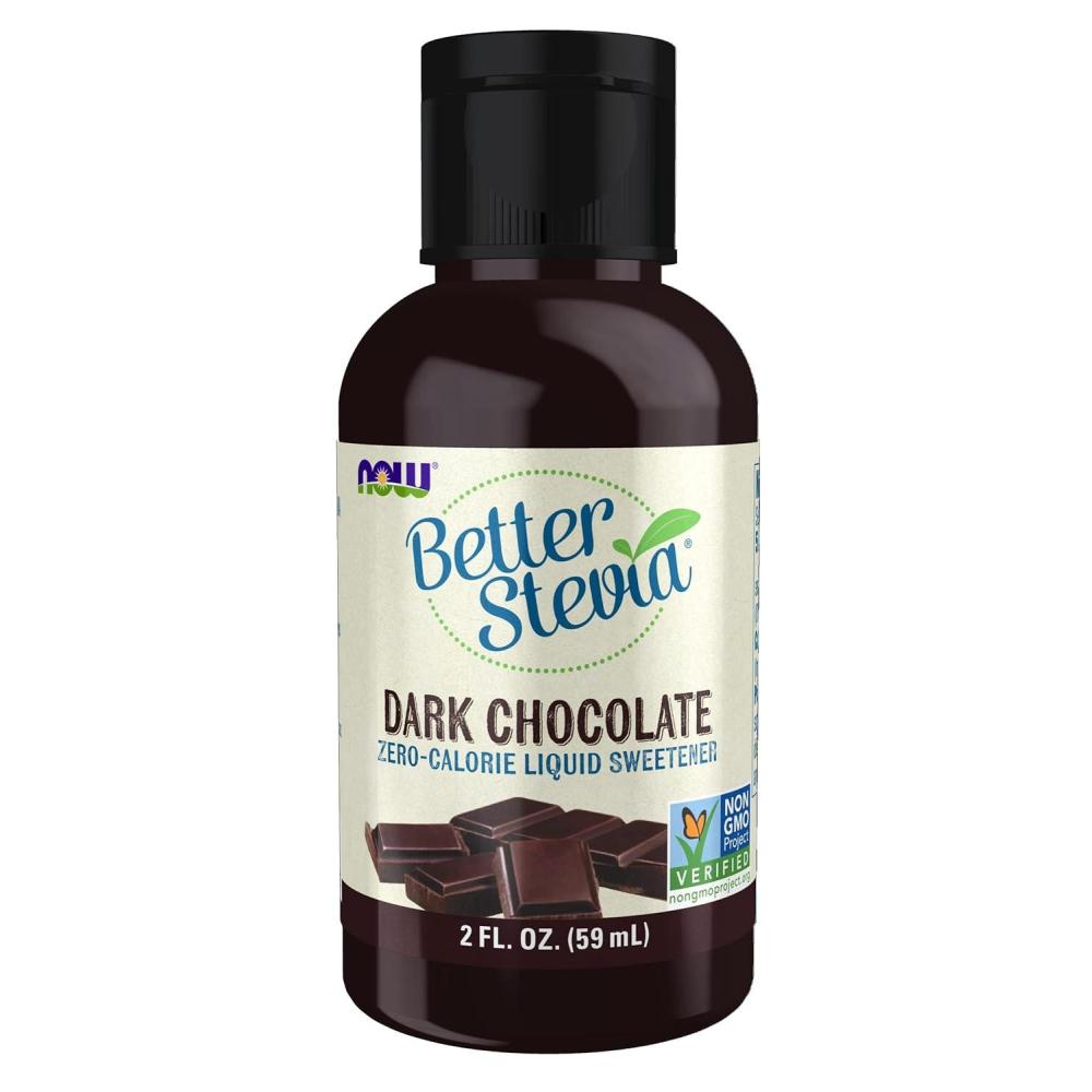 imageNOW Foods Better Stevia Liquid Dark Chocolate ZeroCalorie Liquid Sweetener Low Glycemic Impact Certified NonGMO 2OunceDark Chocolate