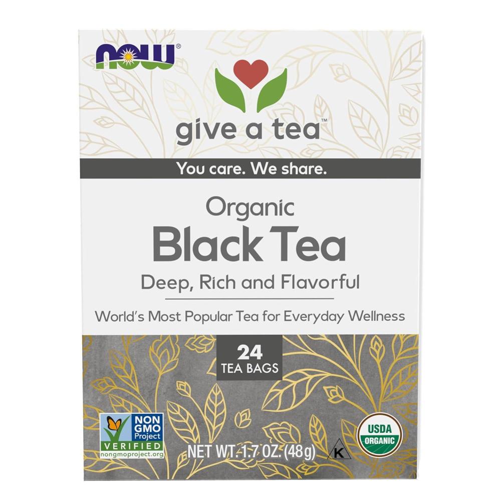 imageNOW Foods Give a Tea Organic Black Tea Robust Rich Flavor with Naturally Occurring Caffeine 24CountBlack