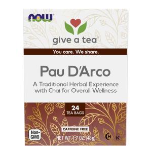 NOW Foods Give a Tea™ Ojibwa Tea, Herbal, Caffeine-Free, 24 bags, traditional North American blend for overall wellness(Pau D’Arco)