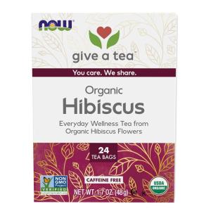 NOW Foods, Organically Hip Hibiscus™ Tea, Caffeine-Free, Non-GMO, No Added Colors, Preservatives or Sugars, Premium Unbleached Tea Bags with our No-Staples Design, 24-Count(Organically Hip Hibiscus)