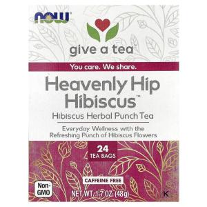 NOW Foods, Organically Hip Hibiscus™ Tea, Caffeine-Free, Non-GMO, No Added Colors, Preservatives or Sugars, Premium Unbleached Tea Bags with our No-Staples Design, 24-Count(Heavenly Hip Hibiscus)