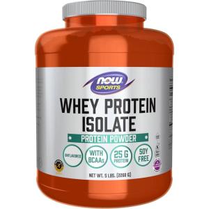 NOW Foods Sports Nutrition, Whey Protein Isolate, 25 g With BCAAs, Unflavored Powder, 5-Pound