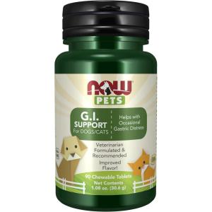 NOW Pet Health, G.I. Support Supplement, Formulated for Cats & Dogs, NASC Certified, 90 Chewable Tablets