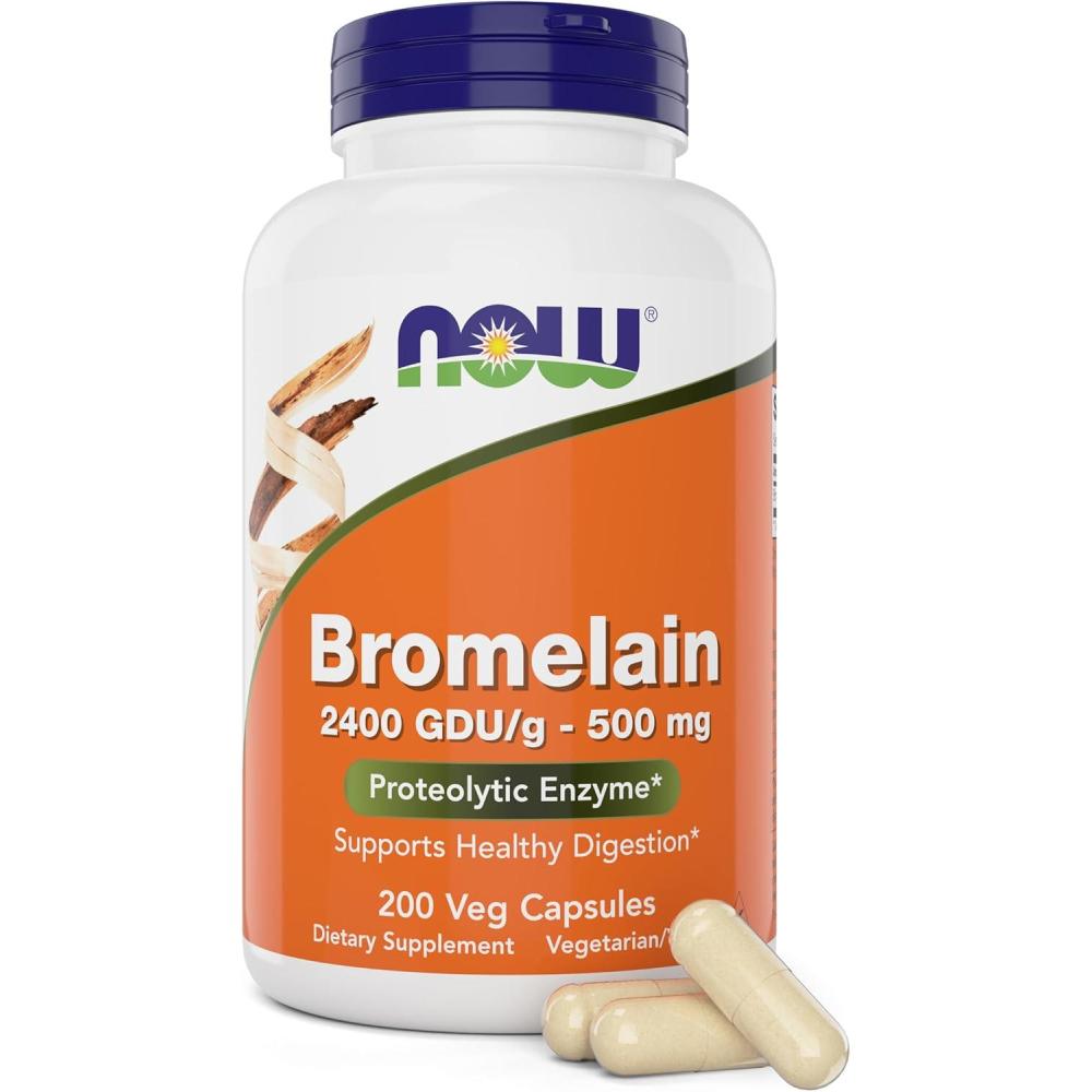 imageNOW Foods Supplements Bromelain Natural Proteolytic Enzyme 2400 GDUg  500 mg Natural Proteolytic Enzyme 120 Veg Capsules200 Count Pack of 1