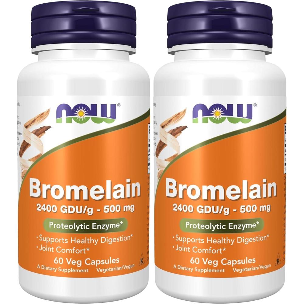 imageNOW Foods Supplements Bromelain Natural Proteolytic Enzyme 2400 GDUg  500 mg Natural Proteolytic Enzyme 120 Veg Capsules60 Count Pack of 2