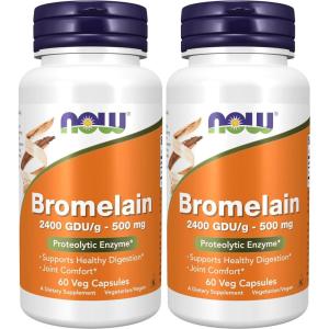 NOW Foods Supplements, Bromelain (Natural Proteolytic Enzyme) 2,400 GDU/g – 500 mg, Natural Proteolytic Enzyme*, 120 Veg Capsules(60 Count (Pack of 2))