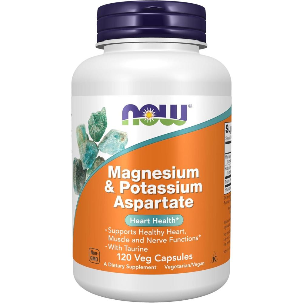 imageNOW Foods Supplements Magnesium amp Potassium Aspartate with Taurine Heart Health 120 Veg Capsules120 Count Pack of 1