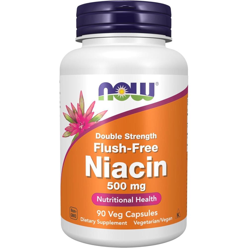 imageNOW Foods Supplements Niacin Vitamin B3 500 mg FlushFree Double Strength Nutritional Health 90 Veg Capsules90 Count Pack of 1