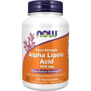 NOW Foods Supplements, Alpha Lipoic Acid 600 mg with Grape Seed Extract & Bioperine®, Extra Strength, 120 Veg Capsules(120 Count (Pack of 1))