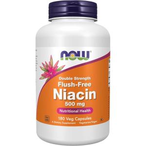 NOW Foods Supplements, Niacin (Vitamin B-3) 500 mg, Flush-Free, Double Strength, Nutritional Health, 90 Veg Capsules(180 Count (Pack of 1))