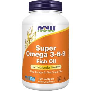 NOW Foods Supplements, Super Omega 3-6-9 1200 mg with a blend of Fish, Borage and Flax Seed Oils, 180 Softgels(180 Count (Pack of 1))