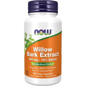 NOW Foods Supplements, White Willow Bark 400 mg with 15% Salicin, Standardized Extract, 100 Veg Capsules(100 Count (Pack of 1))
