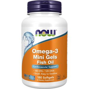 NOW Supplements, Omega-3 Mini Gels, 180 EPA/120 DHA, Molecularly Distilled, Cardiovascular Support*, 180 Softgels(180 Count (Pack of 1))