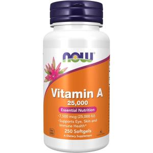 NOW Supplements, Vitamin A (Fish Liver Oil) 25,000 IU, Essential Nutrition, 100 Softgels(250 Count (Pack of 1))
