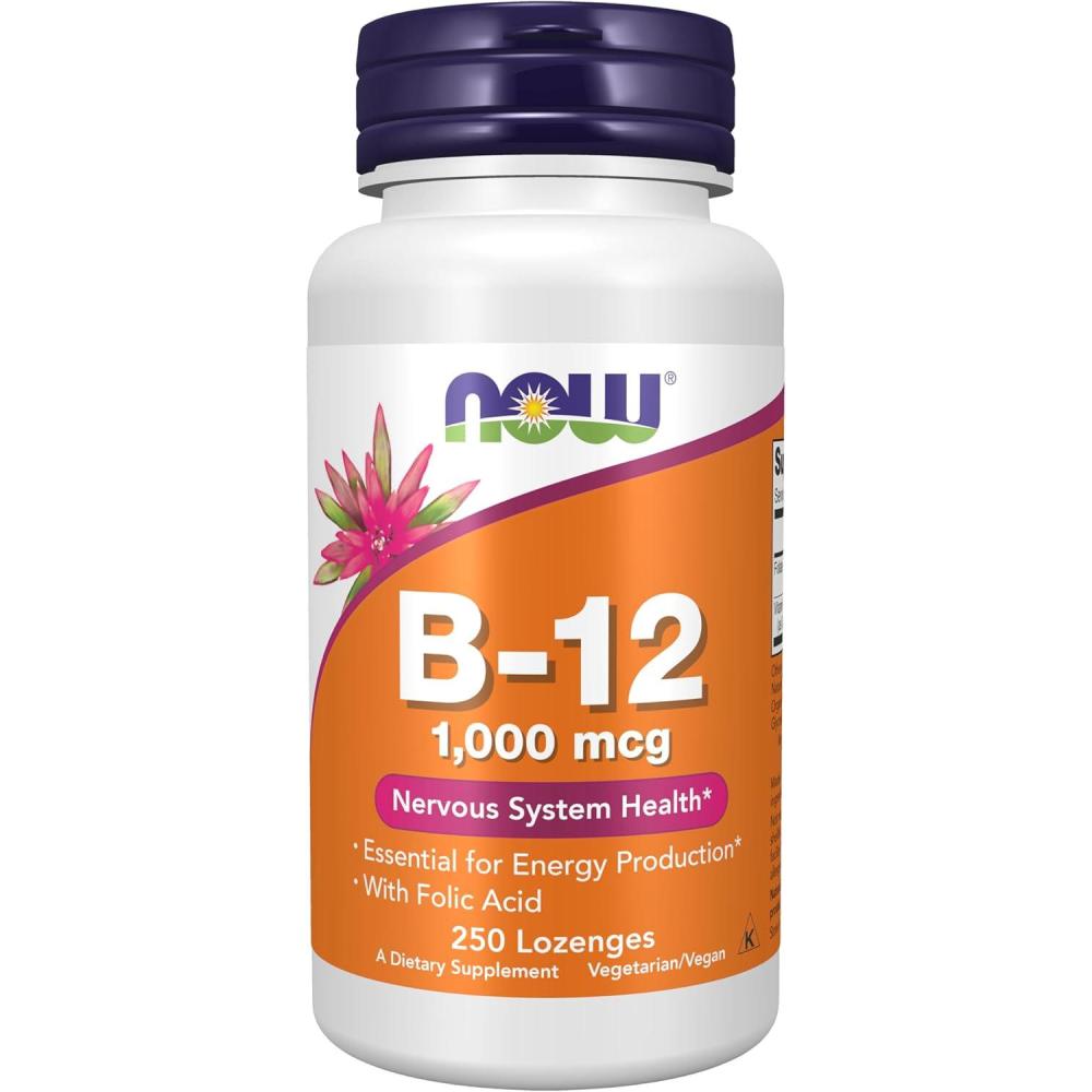 imageNOW Foods Supplements Vitamin B12 1000 mcg with Folic Acid Nervous System Health 250 Chewable Lozenges250 Count Pack of 1