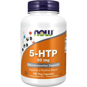 NOW Foods Supplements, 5-HTP (5-hydroxytryptophan) 50 mg, Neurotransmitter Support*, 180 Veg Capsules(180 Count (Pack of 1))
