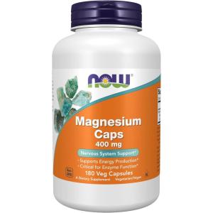 NOW Foods Supplements, Magnesium 400 mg, Enzyme Function*, Nervous System Support*, 180 Veg Capsules(180 Count (Pack of 1))