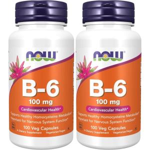NOW Foods Supplements, Vitamin B-6 (Pyridoxine HCl) 100 mg, Cardiovascular Health, 250 Veg Capsules(100 Count (Pack of 2))