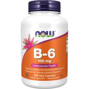 NOW Foods Supplements, Vitamin B-6 (Pyridoxine HCl) 100 mg, Cardiovascular Health, 250 Veg Capsules(250 Count (Pack of 1))